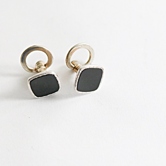 Platinum Clad  & Rolled Gold Black Onyx Cufflinks - Picture 2 of 3